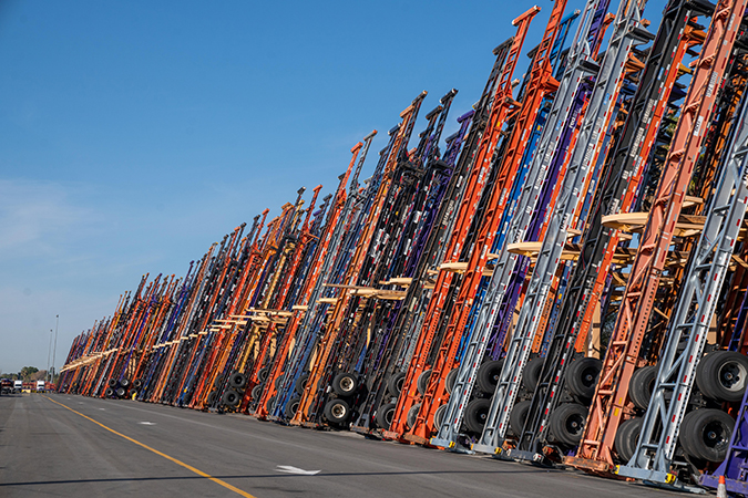 Chassis stacked and sorted at San Bernardino Intermodal Facility in California